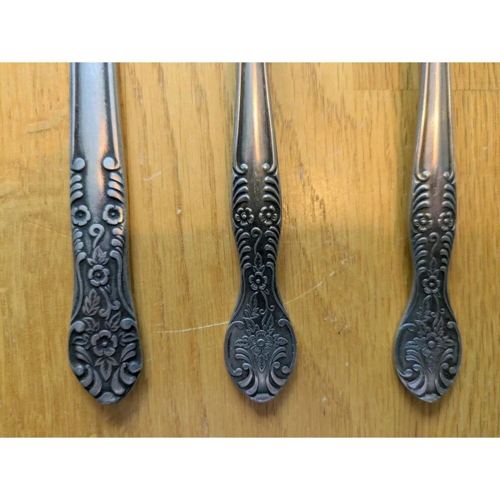 Vintage National Stainless NST2 Flatware 2 Oval Place Spoons 1 Knife